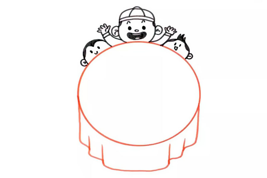 步骤2：这个圆形呢，我把它想象成一个饭桌，饭桌边上有一群围观的小朋友。