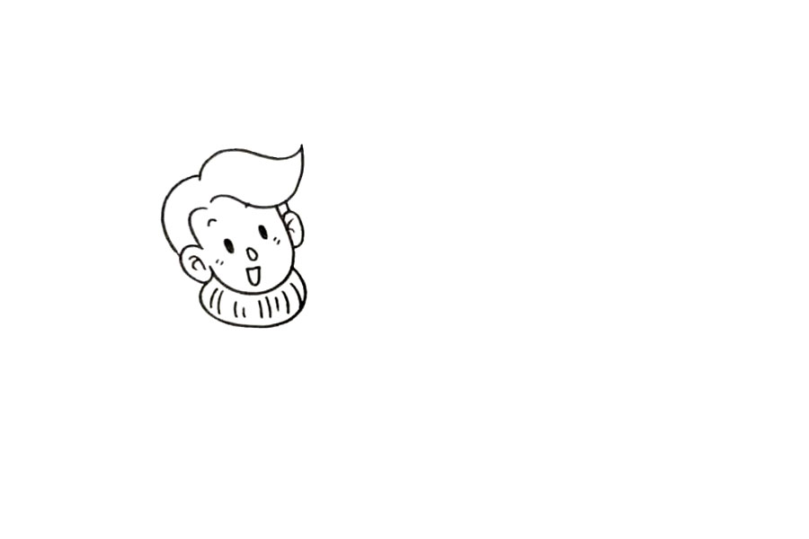 步骤1：首先在左边画出一个男生的头部。