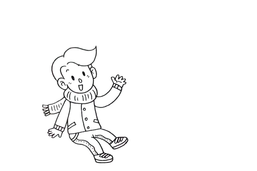 步骤3：然后画出他的腿。