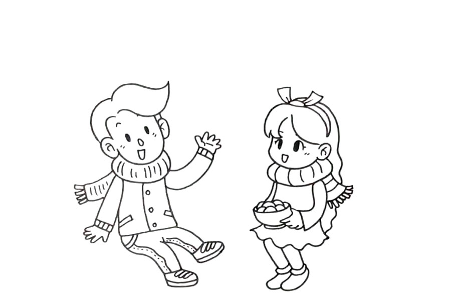 步骤4：在他的右边画出一个女生。