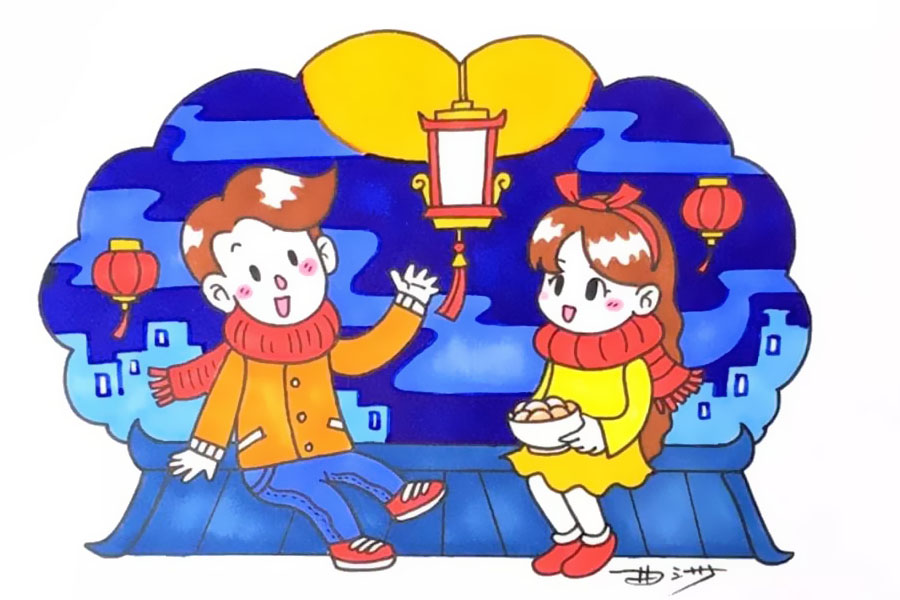 元宵节赏月怎么画