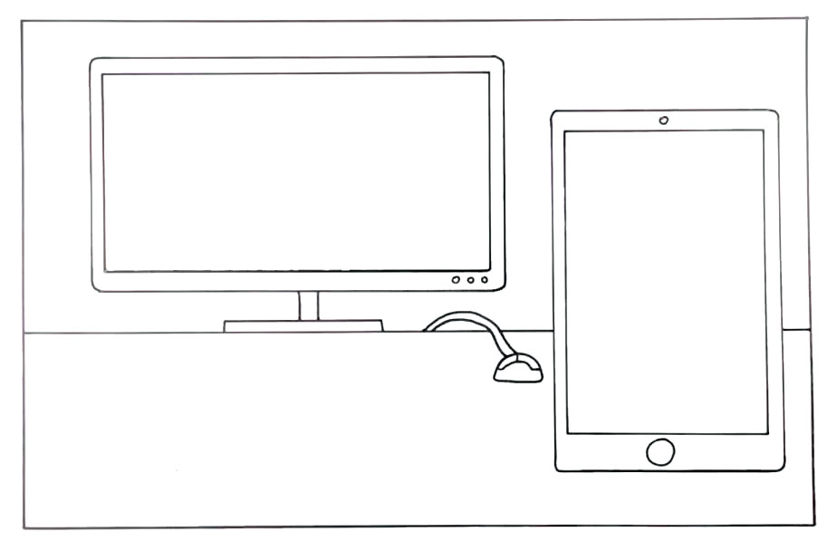步骤3：然后画出电脑的底座、鼠标。