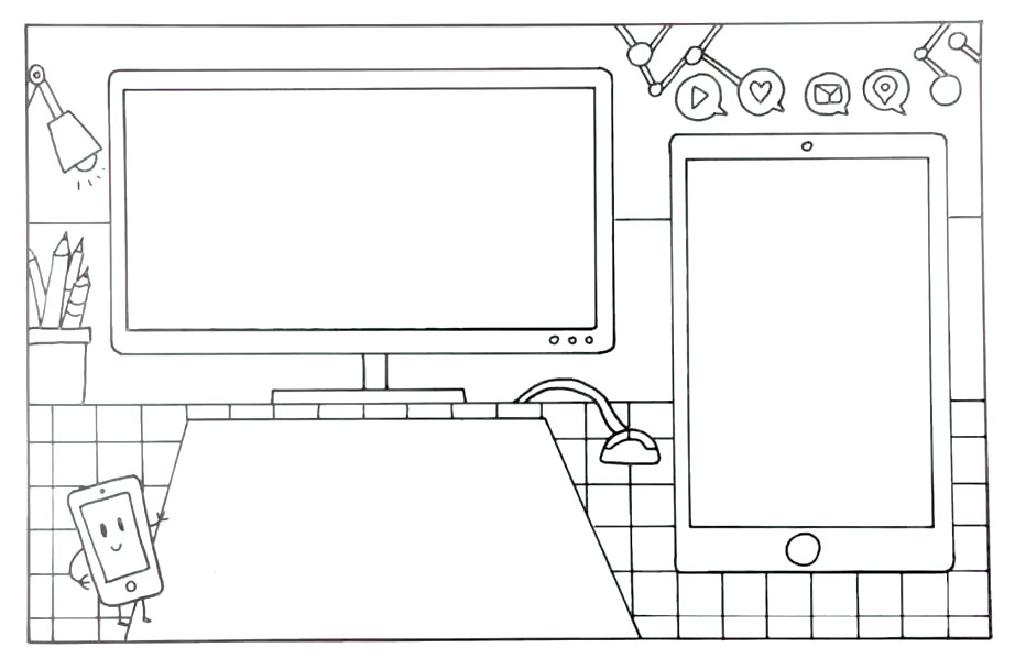 步骤5：其余空白位置画出一些小物品作为装饰。