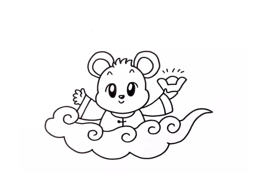 步骤3：给老鼠画上五官、身体和胳膊。