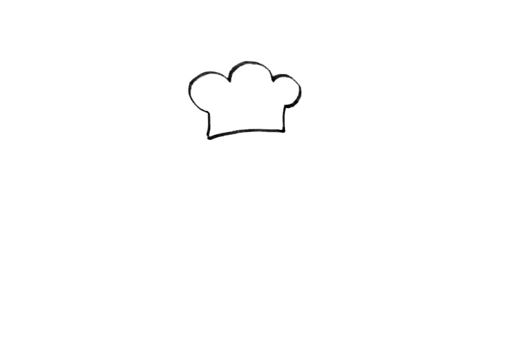 步骤1：首先我们先画出厨师的帽子，注意它的形状哦，像不像一朵云呢