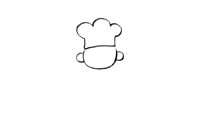 步骤3：接着画上厨师的两只小耳朵，刚好对称哦