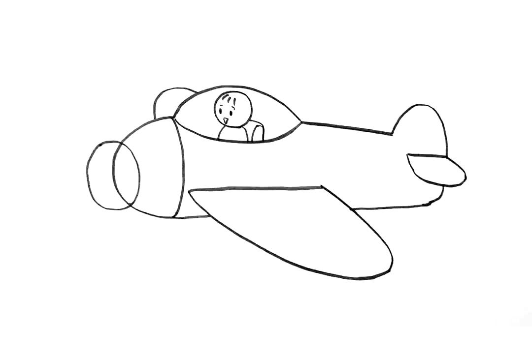 步骤8：在飞机上画一条曲线，分出机头和机身。