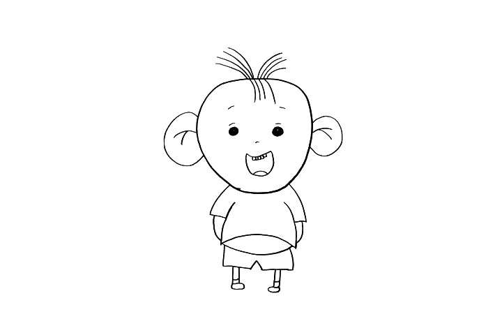 步骤5：小手背背后的图图显得顽皮又可爱!小朋友现在画出图图的小胳膊吧!