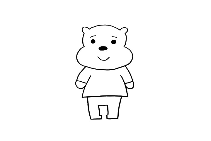 步骤4：维尼的腿就比较简单啦，用两个长方形表示出来就可以了。从远处看起来有点像字母“W”呢!