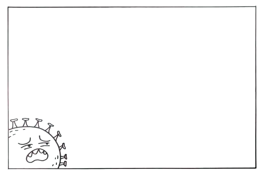 步骤1：在左下角画出一个病毒的形象。