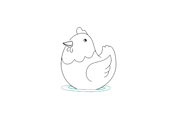 步骤7：接着画出母鸡肚子下面的水面。水波一圈一圈的荡漾着。