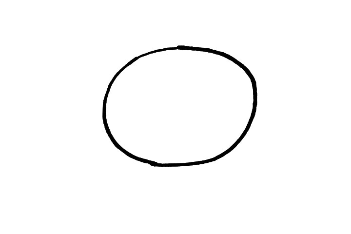 步骤1：第一步我们先画出一个扁球状的西红柿轮廓，是不是很简单一秒钟完事儿!