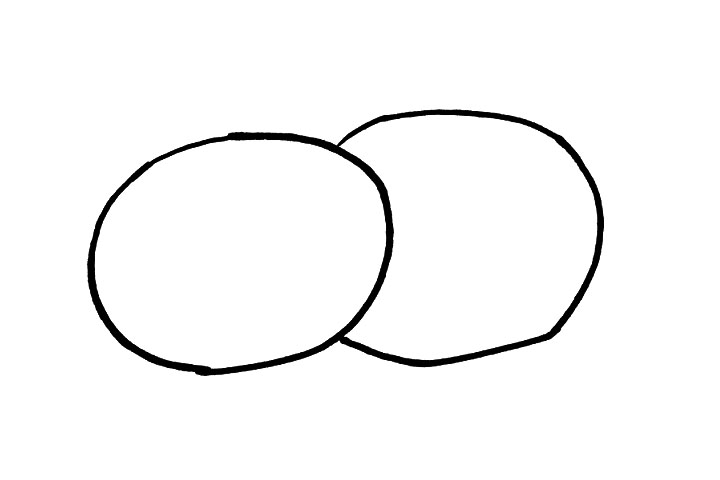 步骤2：同第一步一样我们在第一个扁球状的番茄后边再画一个扁扁的椭圆形!哈哈，第二个西红柿就轻松地完成啦!