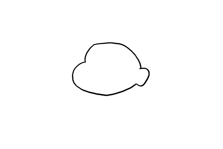 步骤1：天真可爱的蜡笔小新模样小朋友们是不是知道得很清楚呢?我们先画出他脑袋和耳朵的轮廓吧!