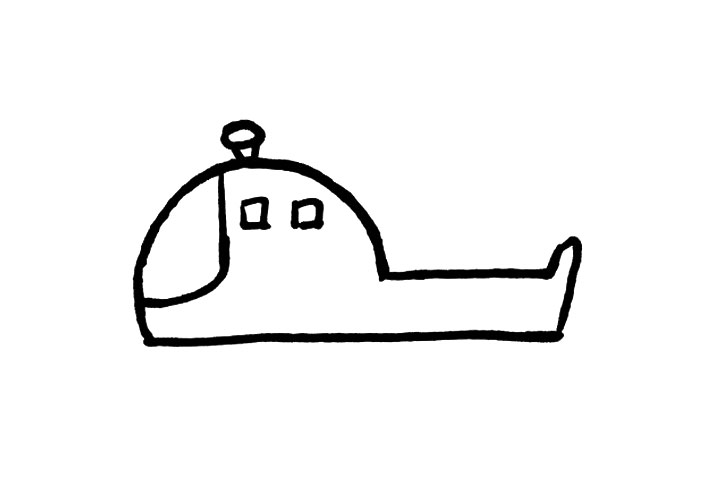 步骤5：在直升机的头顶画出一个小圆圈，小朋友猜一猜象妈接下来要画的是什么吧?