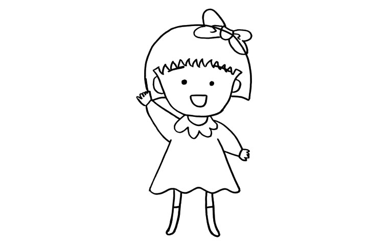 步骤7：再把她的两条腿和鞋子也都给勾勒出来，又萌又可爱的小丸子的线稿就画出来啦!期待我们下一步给小丸子涂上漂亮的颜色吧!