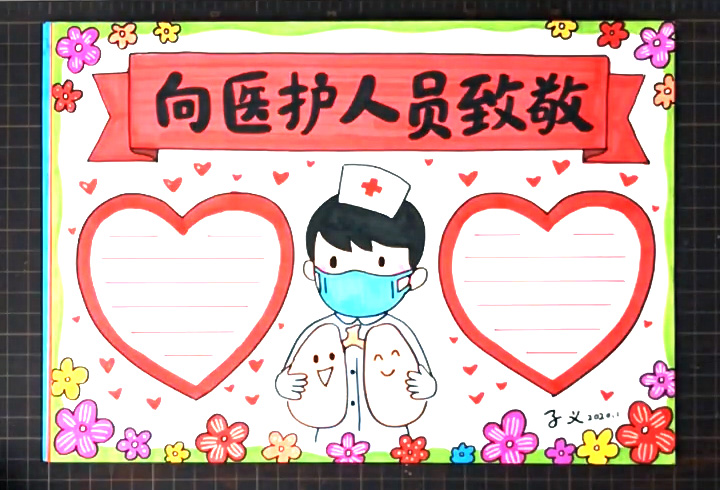向医护人员致敬，武汉加油手抄报-图1