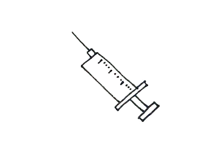 步骤5：针筒上面，还可以用短线画上刻度，注意长短。