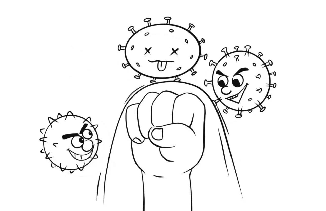 步骤3：旁边再画上几个病毒。