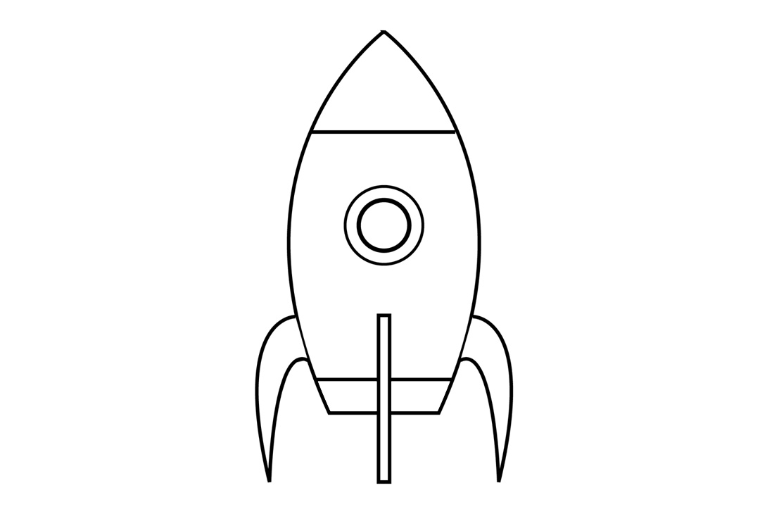 步骤3：接着画火箭的助推器和机翼。