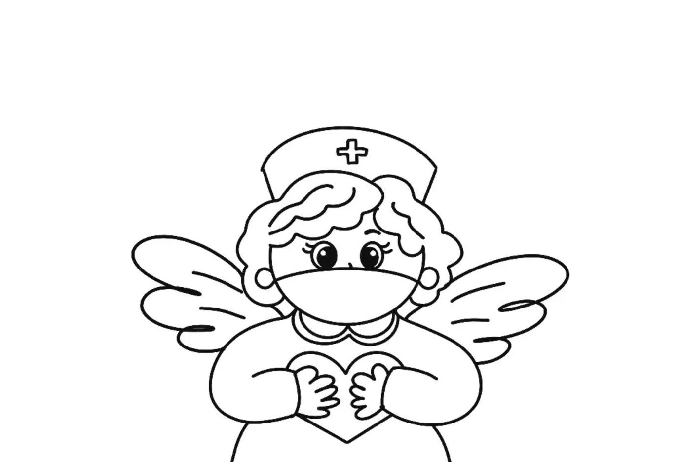 步骤4：完善细节，给护士手里画上红心，背后画上翅膀。