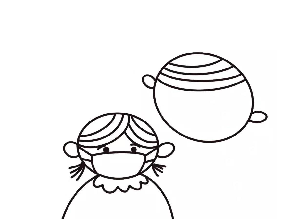 步骤3：旁边开始画妈妈，把妈妈的头稍微画大一点。