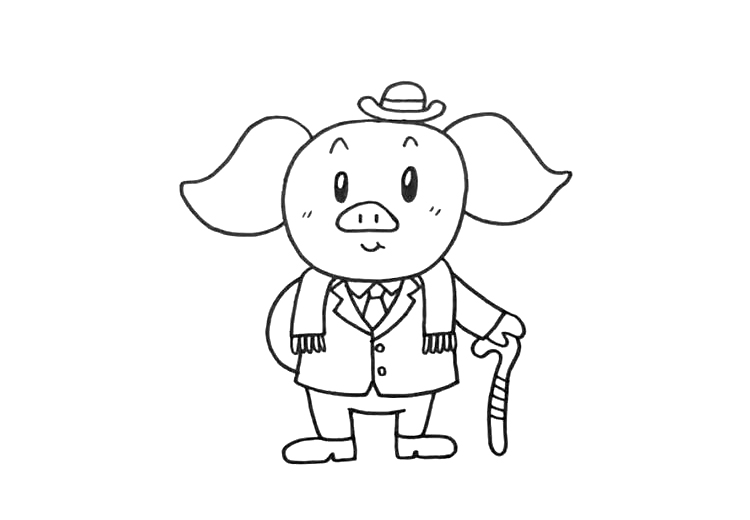 步骤4：然后画它的胳膊、腿、拐杖。