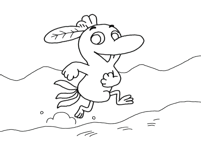 步骤6：画羽毛的袭击部分，然后在给她画上山脉和路面的背景。