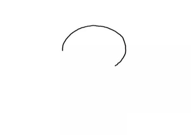 步骤1：先画一个半圆，作为小浣熊的头部轮廓。