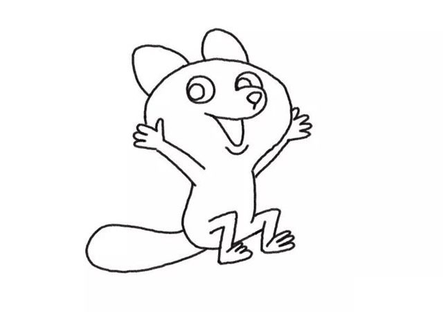 步骤4：然后画它的耳朵和五官部位。