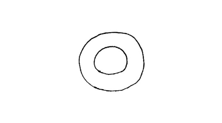 步骤1：先画上一个圆形，里面再画上一个小的圆形作为盘子。