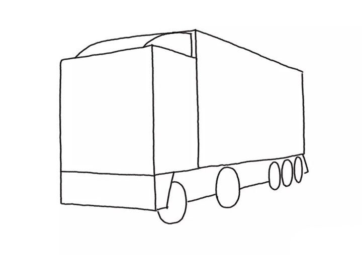 步骤3：给卡车画上轮胎和底盘线条。