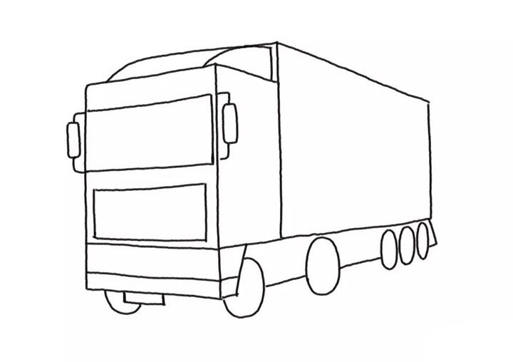 步骤4：画出车头的挡风玻璃、反光镜等细节部位。