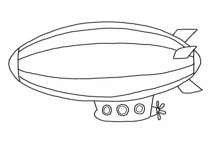 步骤5：画飞艇气囊的装饰线条和窗户轮廓。