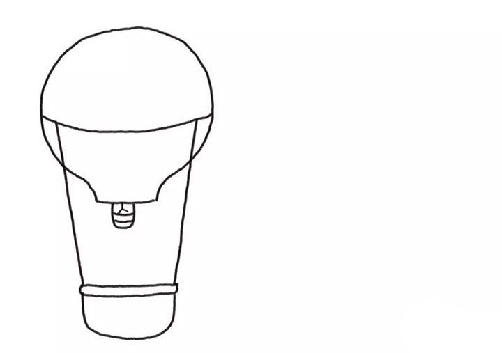 步骤2：接着画热气球的喷火器和藤条框轮廓。