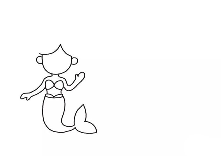 步骤2：画出人鱼尾巴和他的手。