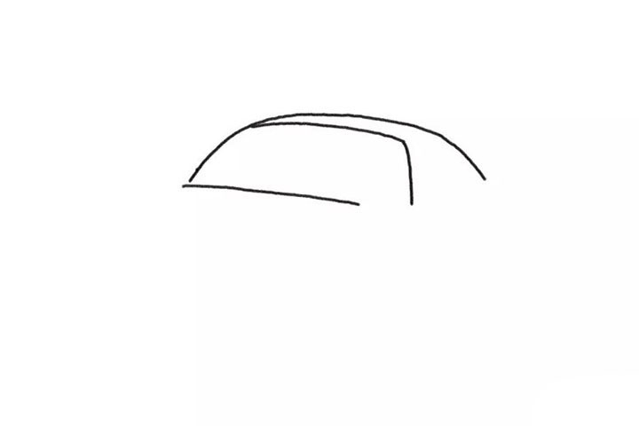 步骤1：先画跑车的前挡风玻璃轮廓。