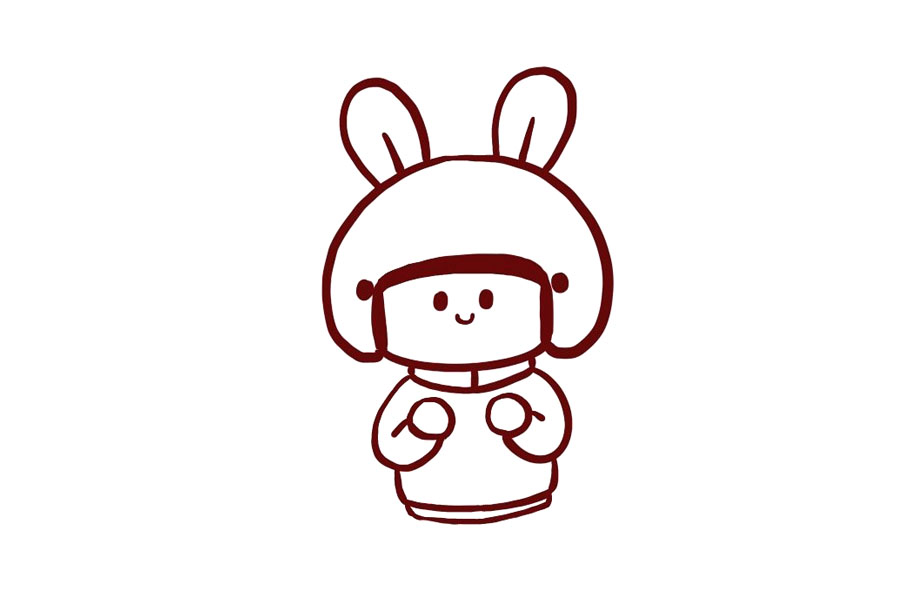 可爱的兔耳朵外卖小哥简笔画步骤-图6