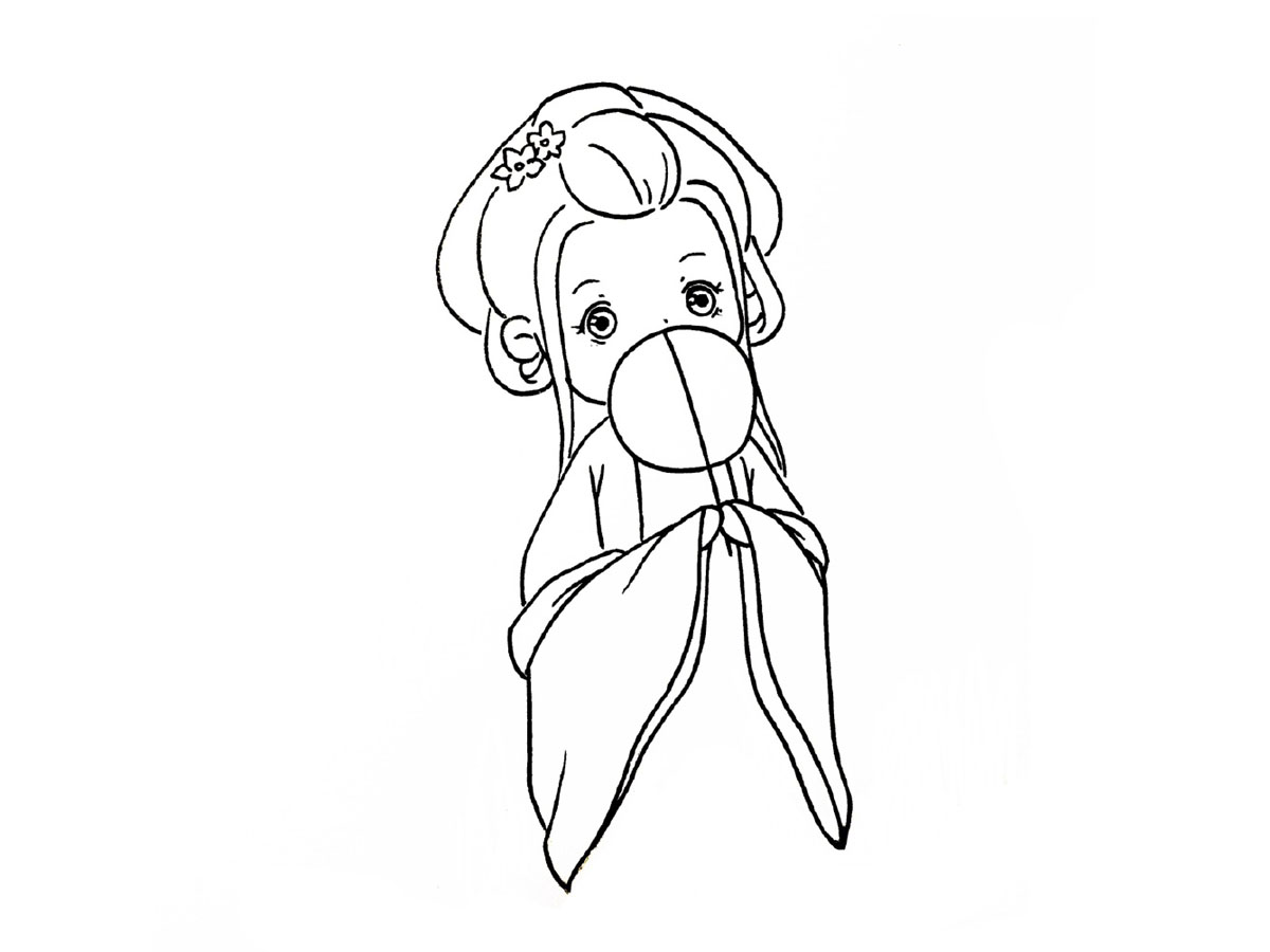 犹抱琵琶半遮面古风小女孩简笔画教程-图5