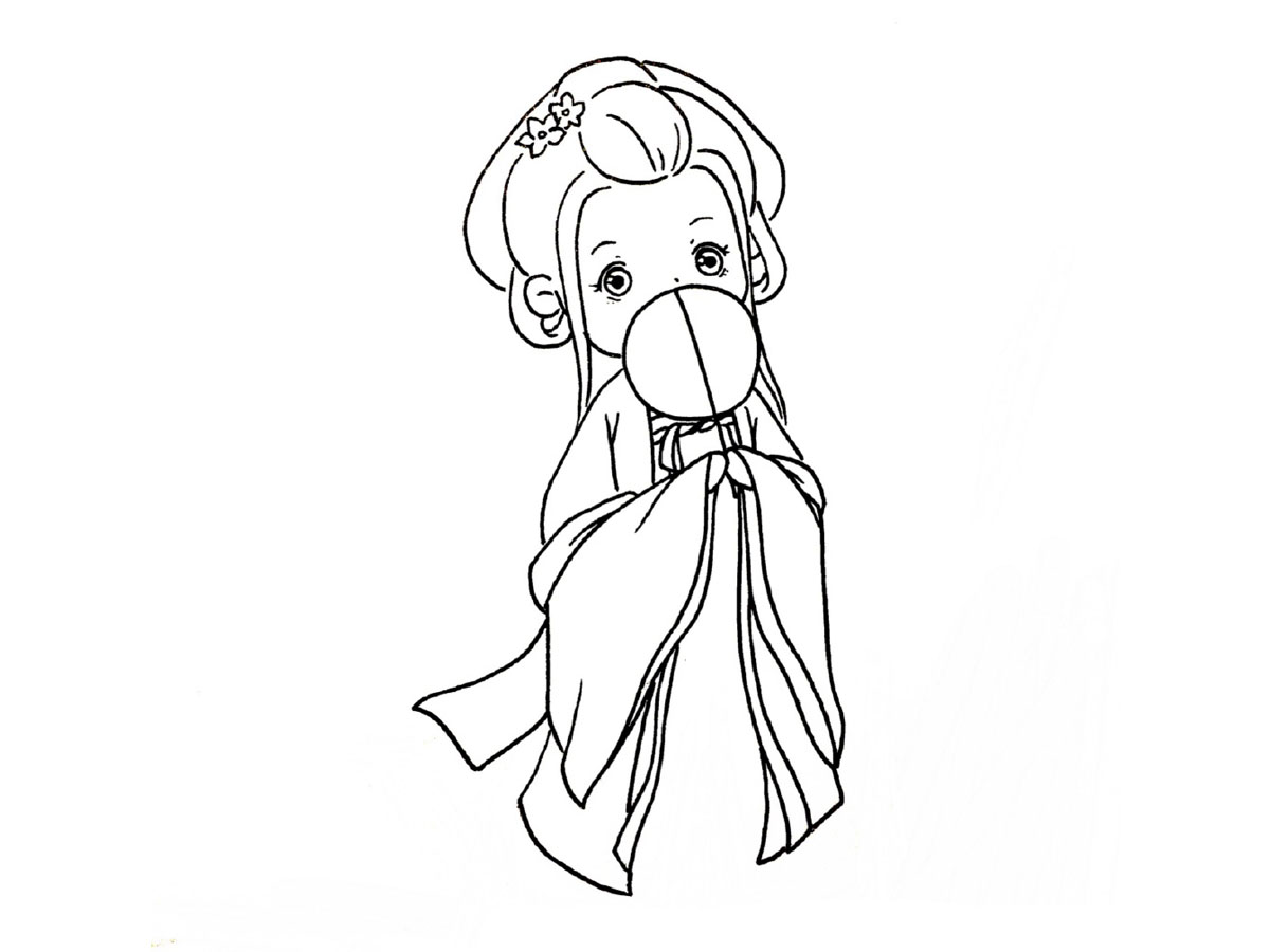 犹抱琵琶半遮面古风小女孩简笔画教程-图6