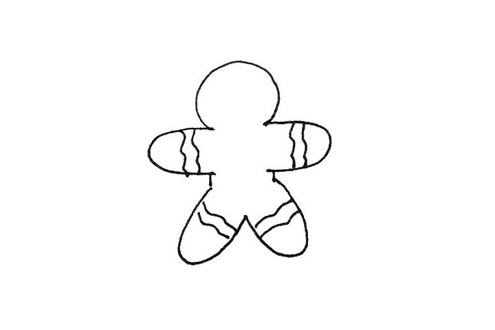 步骤4：然后在四肢的地方，我们画上几条波浪线的彩带。