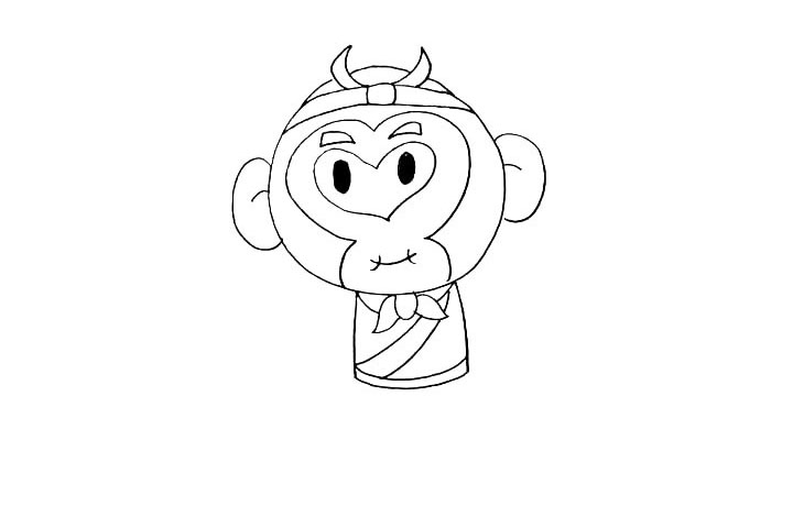 步骤6：画出他的上衣.边沿用弧线装饰下.还有它背着包裹。