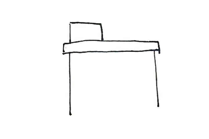 步骤2：上面再画上一个方形，下面画上两条竖线。