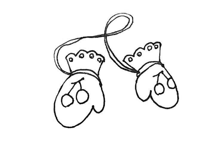 步骤6：中间，还要画上线条串联起来两只手套。