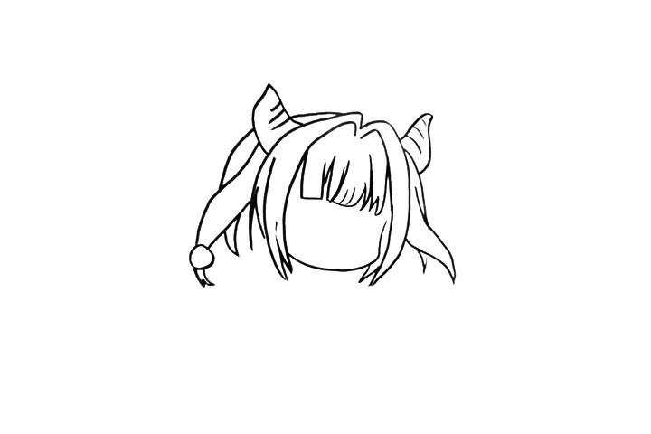 步骤2：接下来先画额头中间部分的刘海，然后是两边的靠近脸的刘海部分，慢慢的从旁边眼神，再画两个角，完善所有的头发部分。