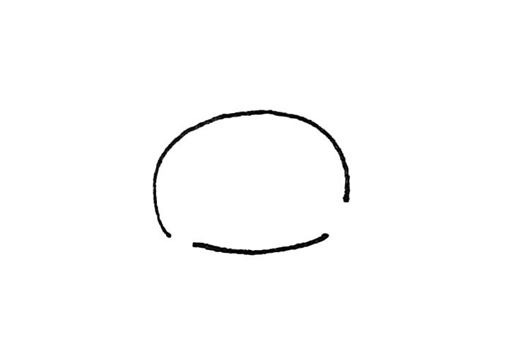 步骤1：先画出一个有两个缺口的椭圆形，注意前面的缺口大一些。