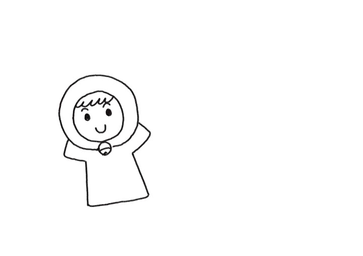 步骤2：画出她的帽子和衣服。