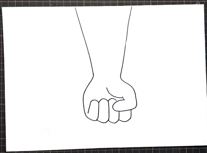 步骤1：首先画出一个向下出击的拳头。