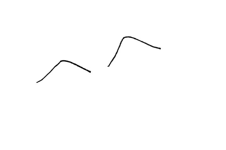 步骤1：先画上两条拱弧线，稍微斜一点。