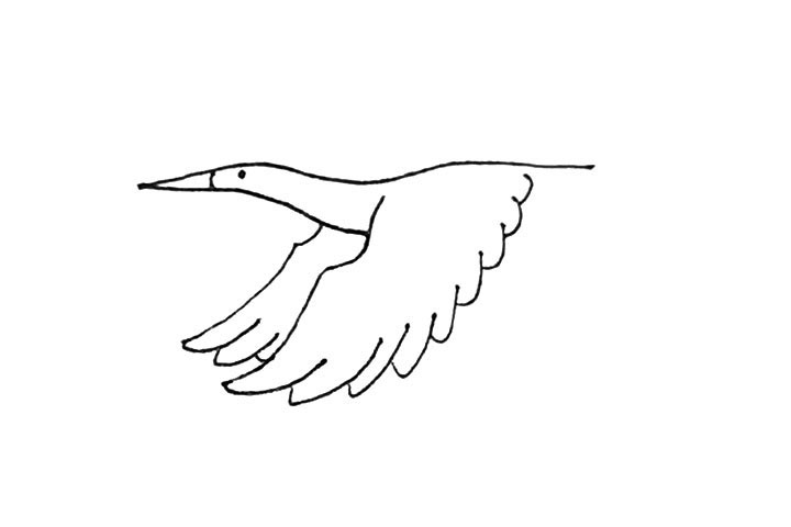 步骤5：接着用长弧线，有点像波浪线的感觉画出翅膀羽毛。